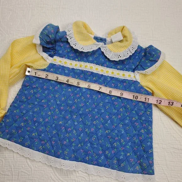 Vintage Floral & Gingham w/ Lace Trim Shirt 24 months - Picture 6 of 8